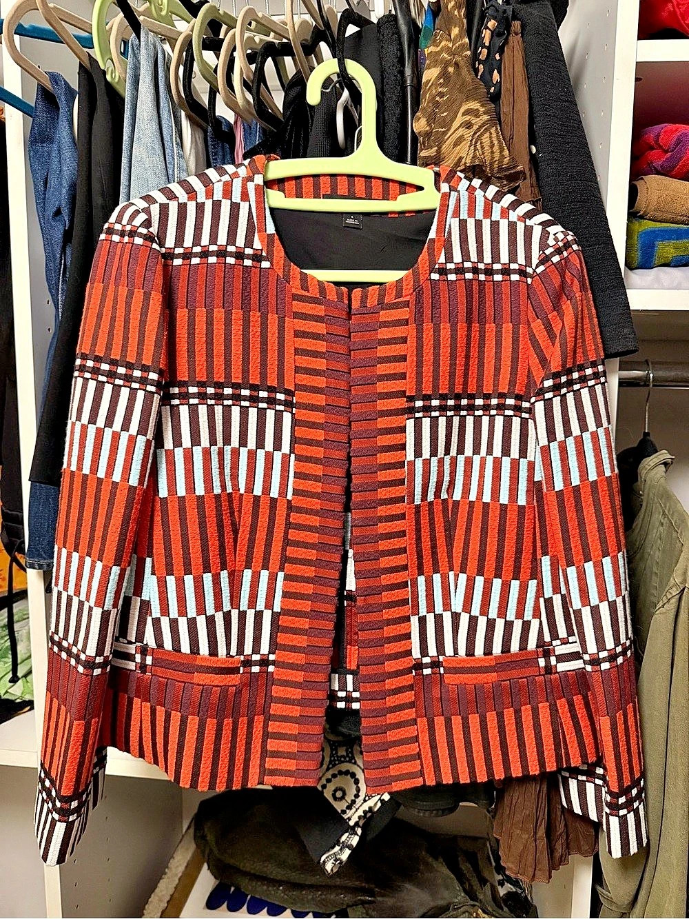 Ann Taylor Geometric Pattern Jacket in Red & Black Like New
